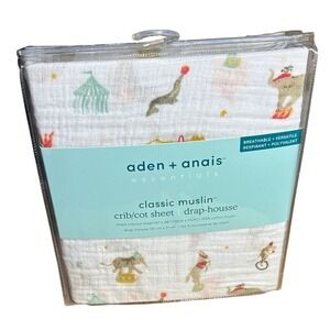 Aden & Anais 100% Cotton Muslin Classic Fitted Crib Sheet White Circus Print New